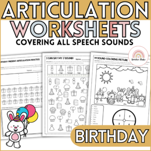 Birthday Themed Speech Therapy Activities No Prep Articulation Worksheets