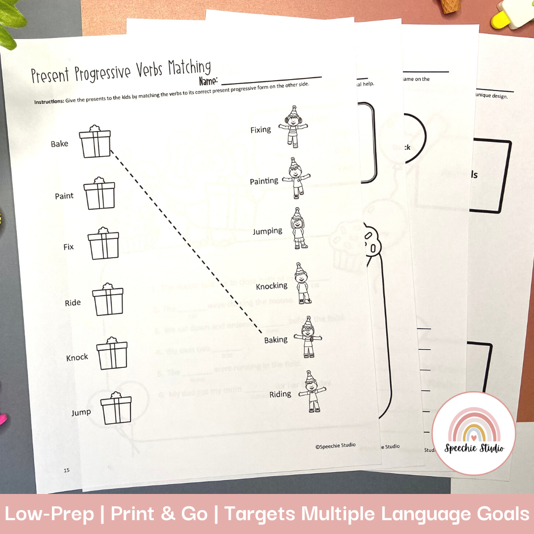 Birthday Themed Language Worksheets and Activities for Speech Therapy ...
