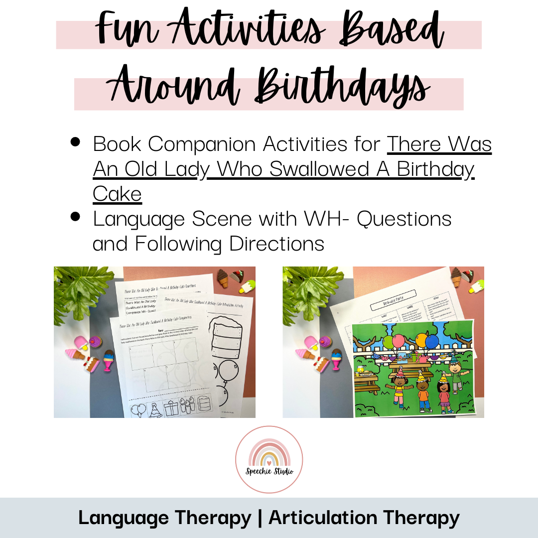 Birthday Themed Language and Articulation Workbook for Speech Therapy ...