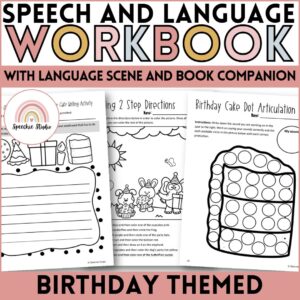 Birthday Themed Language and Articulation Workbook for Speech Therapy NO PREP