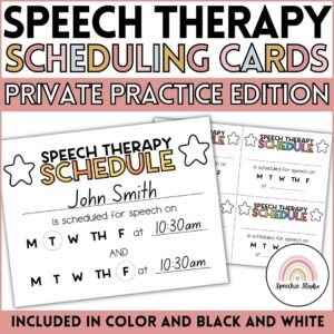 Private Practice Speech Therapy Scheduling and Reminder Cards