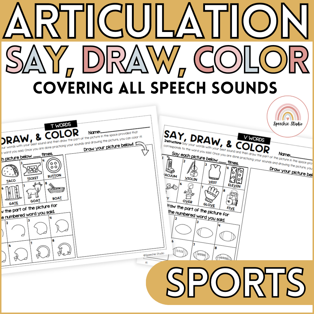 Sports Articulation Drawing Activity Worksheets for Speech Therapy No ...