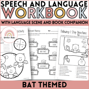 Bat Themed Language and Articulation Workbook for Speech Therapy NO PREP