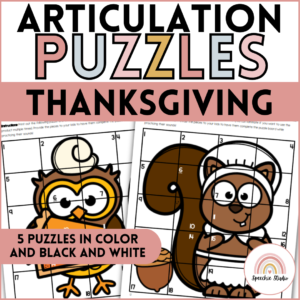 Thanksgiving Speech Therapy Articulation Puzzles and Activities