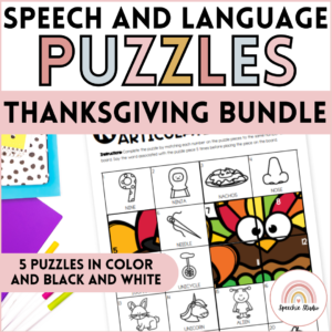 Thanksgiving Language and Articulation Speech Therapy Activity Puzzles