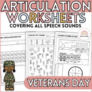 Veterans Day Themed Speech Therapy Activities No Prep Articulation Worksheets