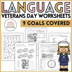 Veterans Day Language Worksheets and Activities for Speech Therapy No Prep