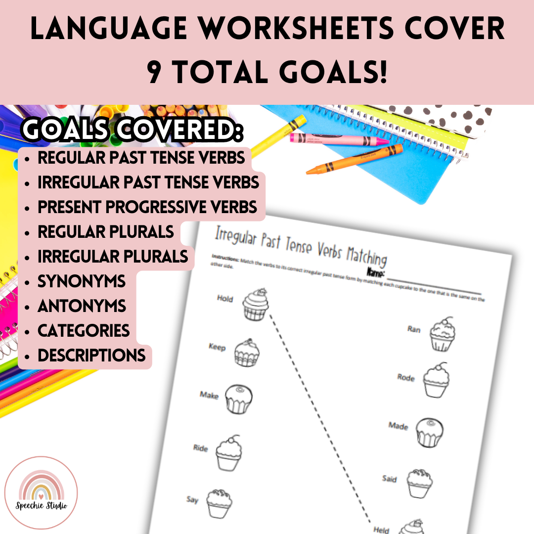 Cupcake Language Worksheets and Activities for Speech Therapy No Prep ...