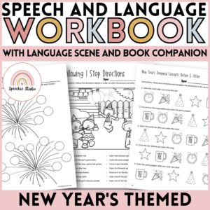 New Year's Themed Language and Articulation Workbook for Speech Therapy NO PREP