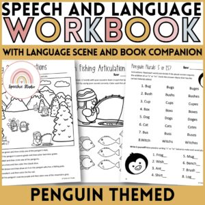 Penguin Themed Language and Articulation Workbook for Speech Therapy NO PREP