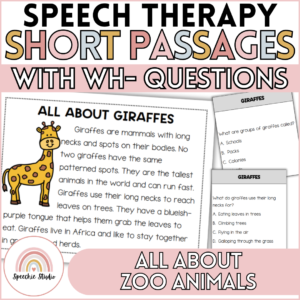 Zoo Animals Short Story Passages with WH Questions for Speech Therapy