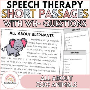 Zoo Animals Short Story Passages with WH Questions for Speech Therapy