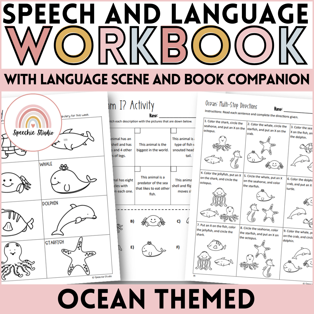 Ocean Themed Language and Articulation Workbook for Speech Therapy NO ...