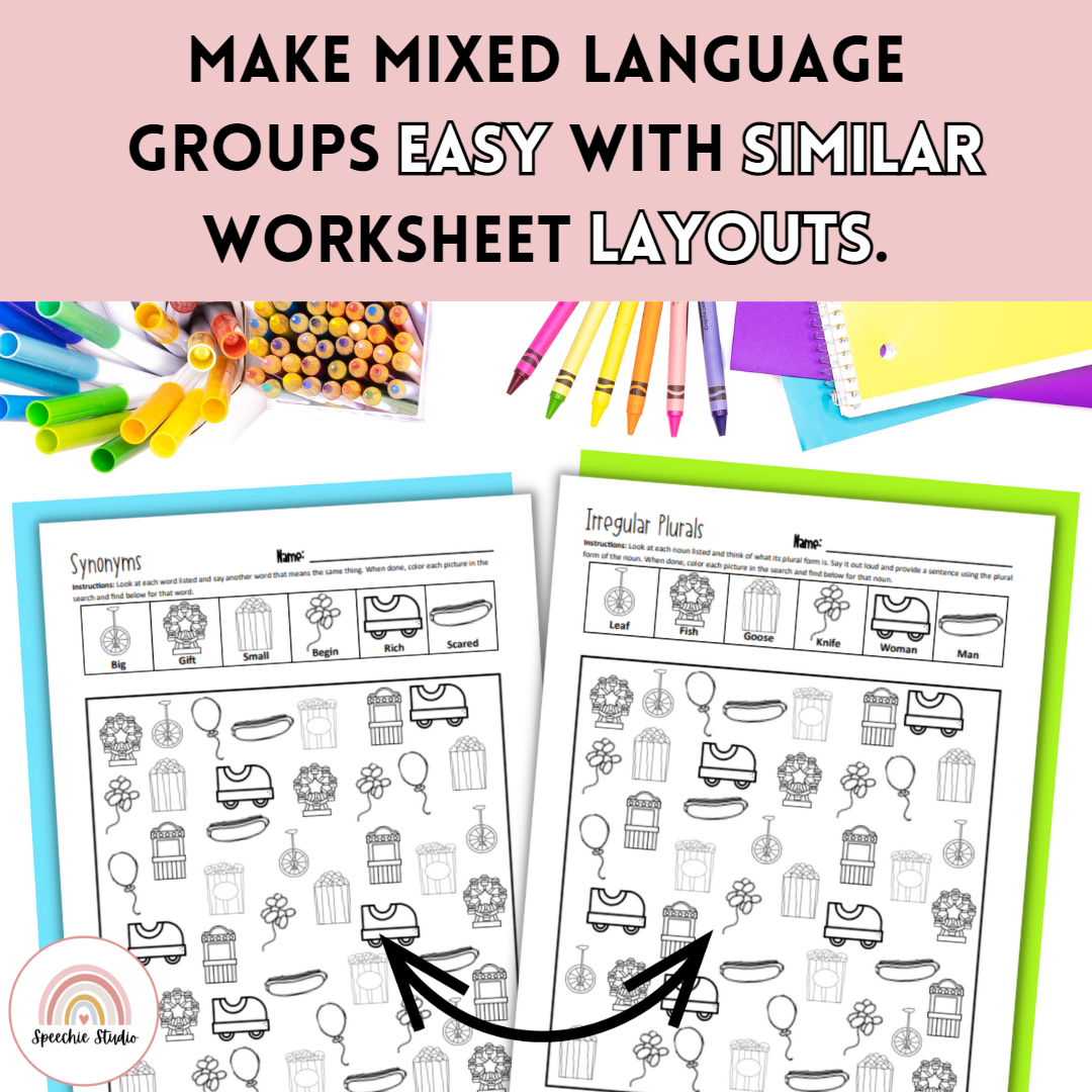Carnival Language Worksheets and Activities for Speech Therapy No Prep ...