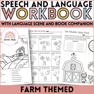 Farm Themed Language and Articulation Workbook for Speech Therapy NO PREP
