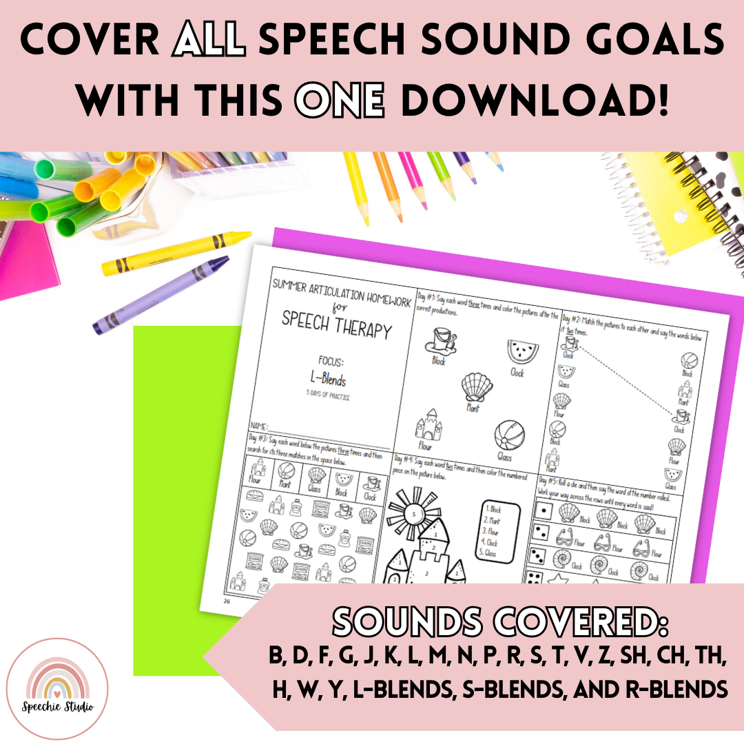 Summer Themed Speech Therapy Articulation Homework and Practice No Prep ...
