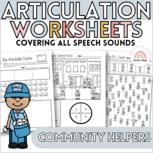 No Prep Community Helpers Themed Articulation Worksheets and Activities for Speech Therapy