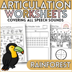 No Prep Rainforest Themed Articulation Worksheets and Activities for Speech Therapy