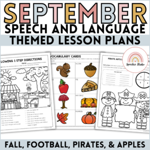 September Speech Therapy Activities Bundle | Fall, Apples, Football & Pirates