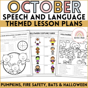 October Speech Therapy Activities Bundle | Pumpkin, Fire Safety, Bat & Halloween